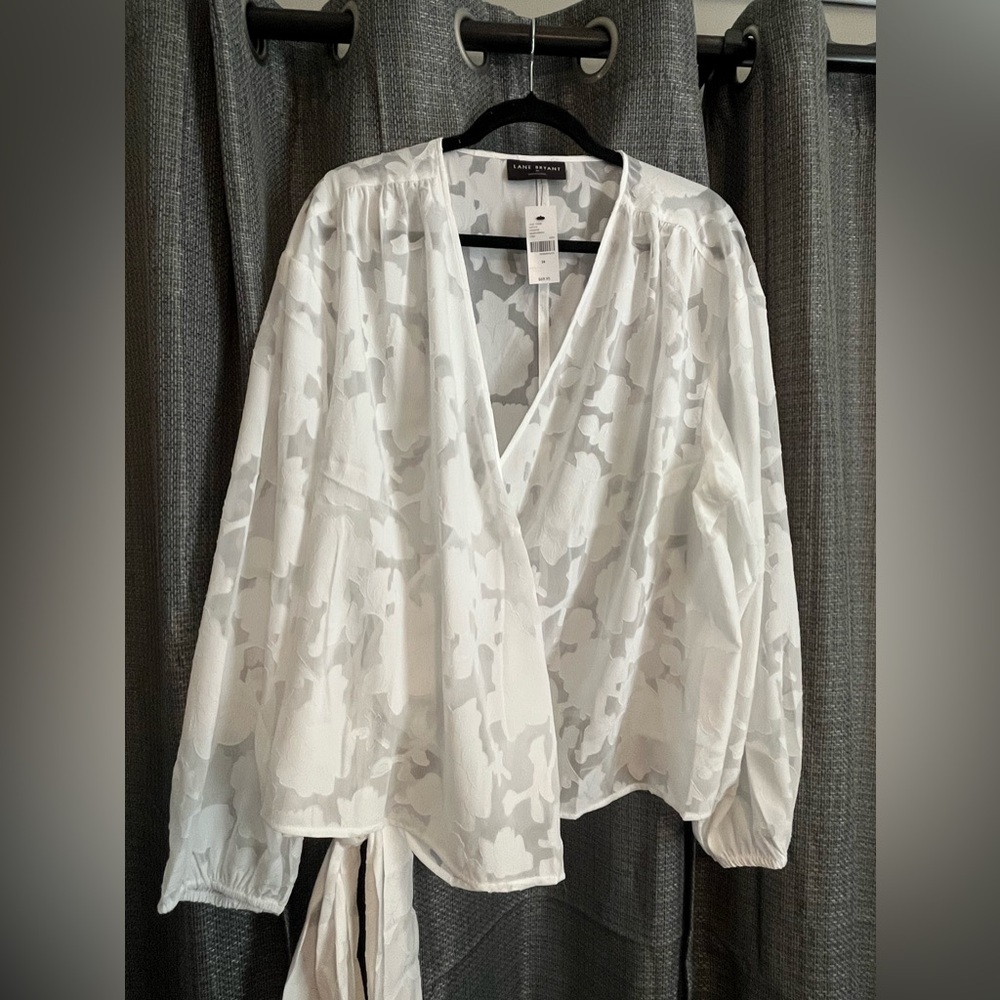Lane Bryant White Sheer wrap  Blouse size 24W. New with tags.